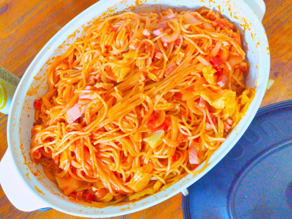 ホットプレートでパスタ